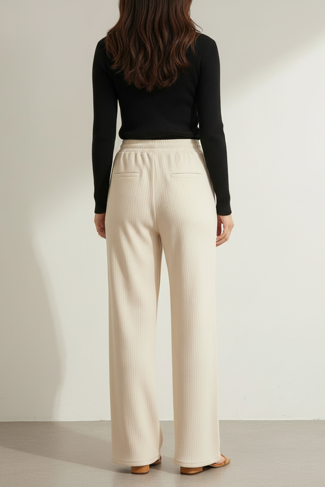 Pantalon Beige Côtelé Ample Élastique Confortable Femme - Maille - vue 2