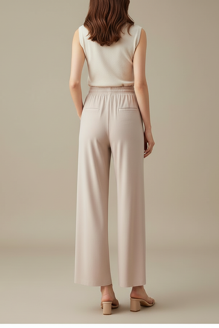 Pantalon Beige Fluide Ample Cordon Décontracté Élégant - Viscose - vue 2