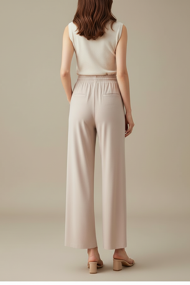 Pantalon Beige Fluide Ample Cordon Décontracté Élégant - Viscose - vue 2