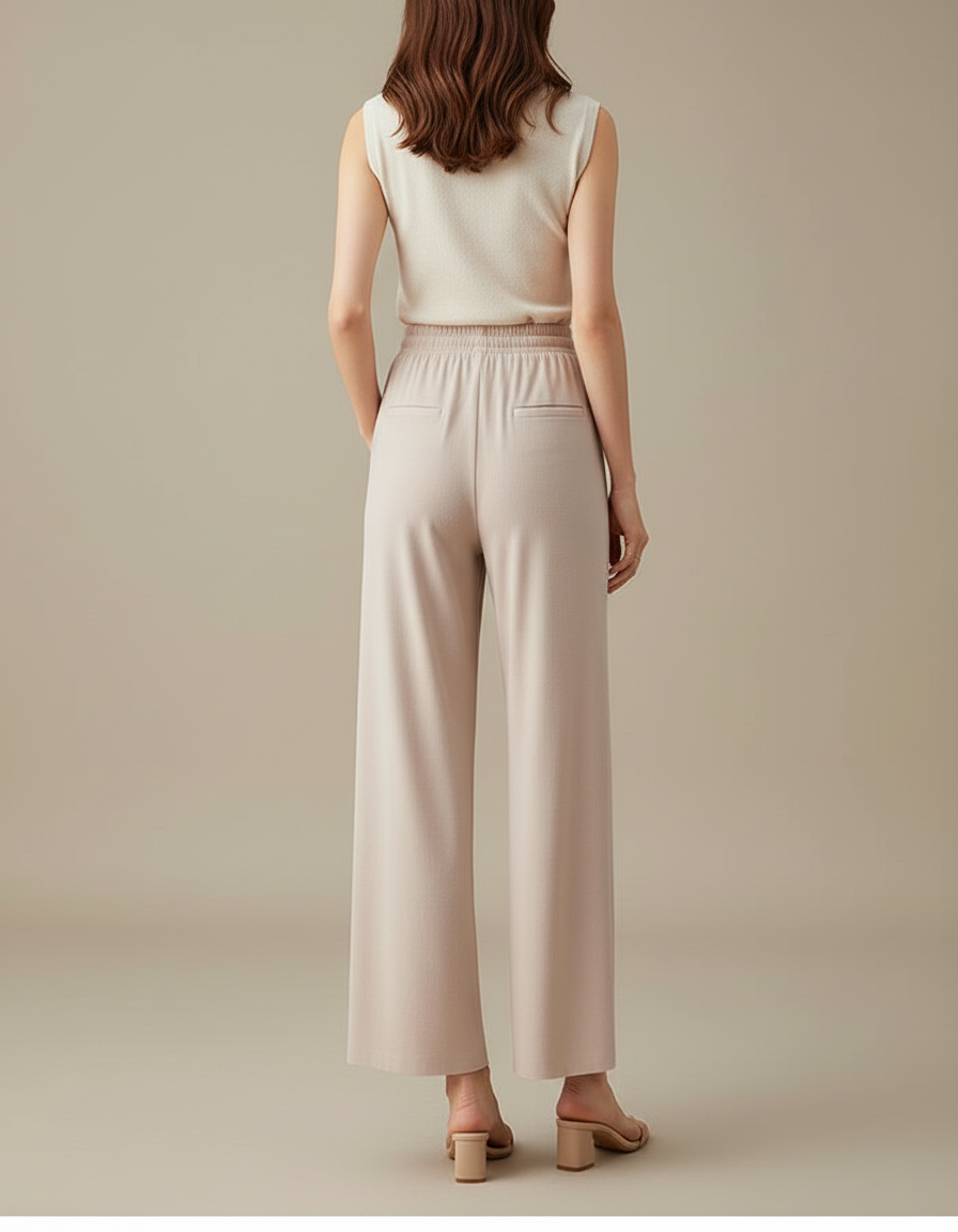 Pantalon Beige Fluide Ample Cordon Décontracté Élégant - Viscose - vue 2