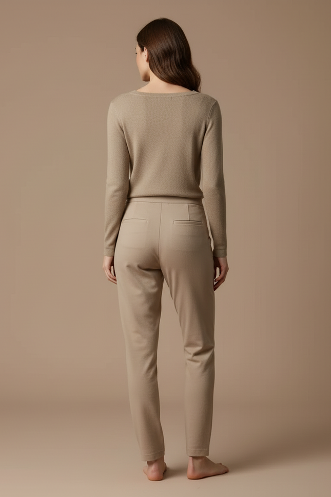 Pantalon Beige Tricoté Doux Confortable Torsadé Femme - Blanc Maille - vue 2