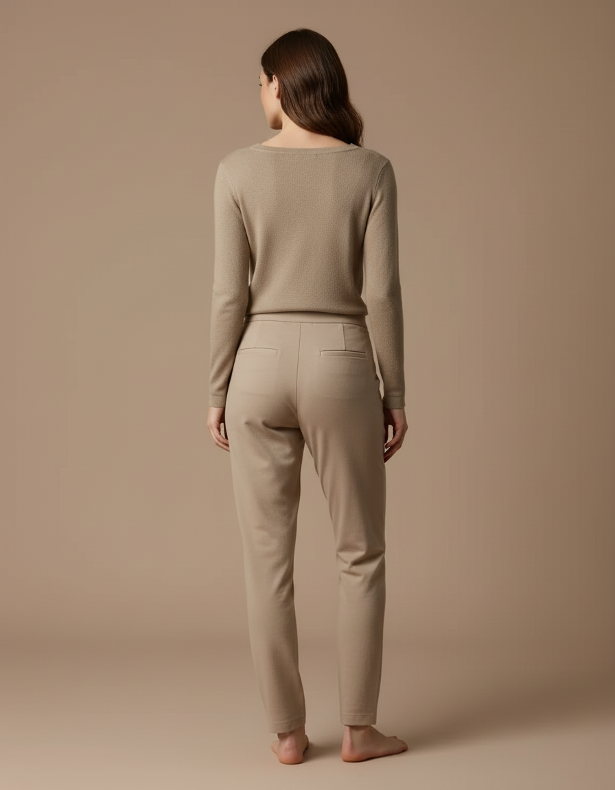 Pantalon Beige Tricoté Doux Confortable Torsadé Femme - Blanc Maille - vue 2