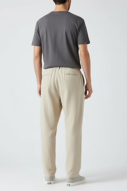 Pantalon Beige En Lin Homme - vue 2
