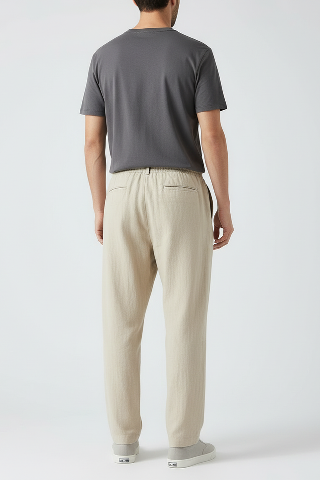 Pantalon Beige En Lin Homme - vue 2