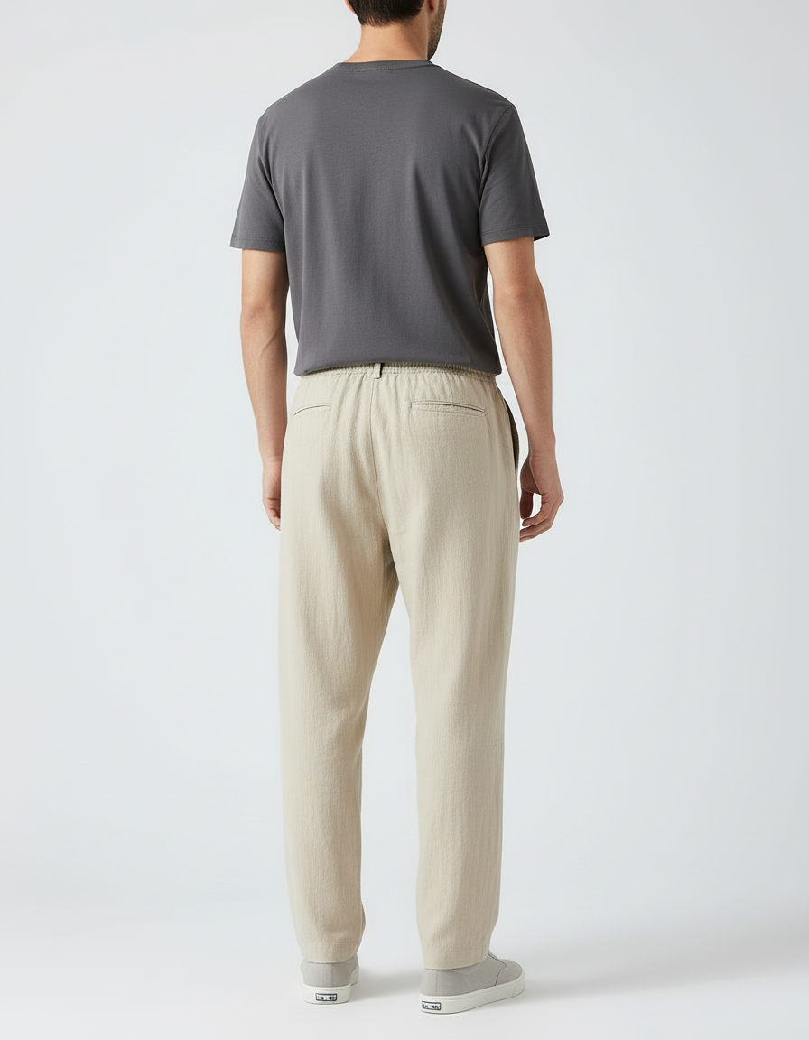 Pantalon Beige En Lin Homme - vue 2