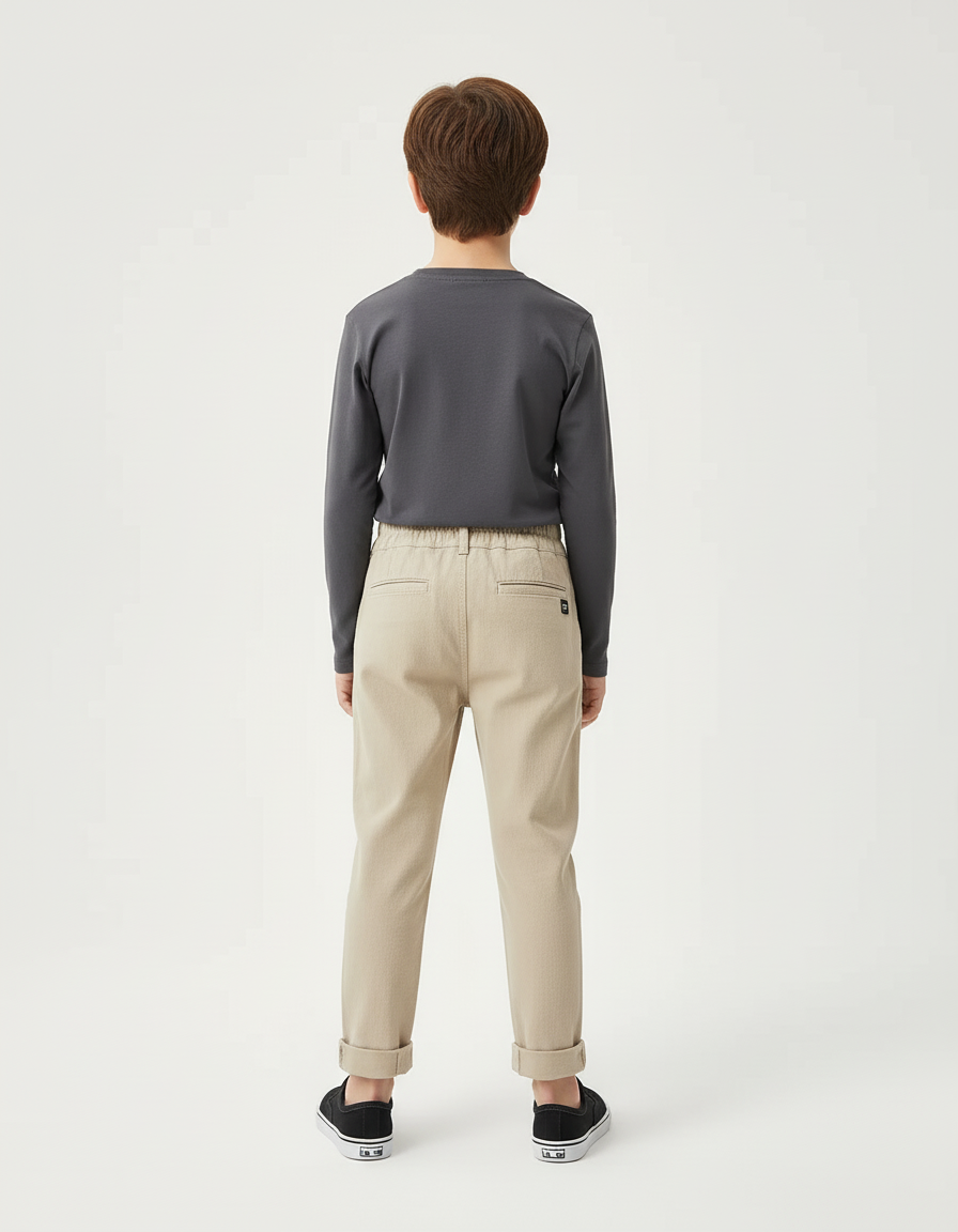 Pantalon Beige Enfant Décontracté Coton Confortable - Toile - vue 2