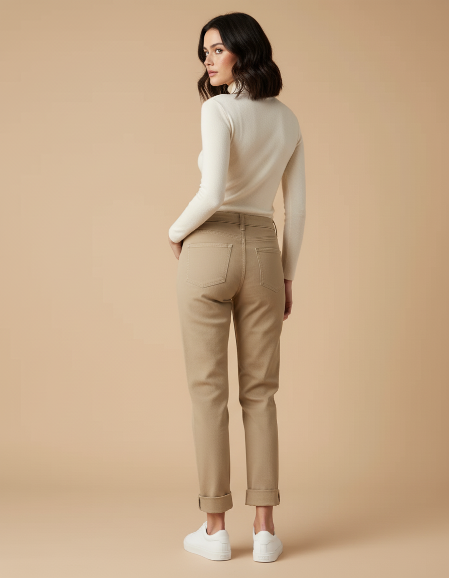 Pantalon Beige Droit Taille Haute Décontracté Femme - Gabardine - vue 2