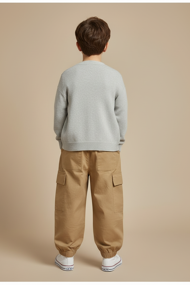 Pantalon Beige Cargo Ample Enfant Décontracté Multipoches - Gabardine - vue 2