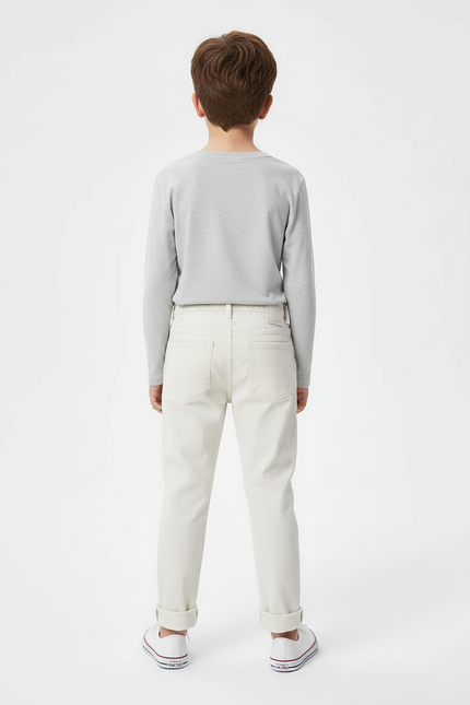 Pantalon Beige Coton Décontracté Garçon Slim Uni - vue 2