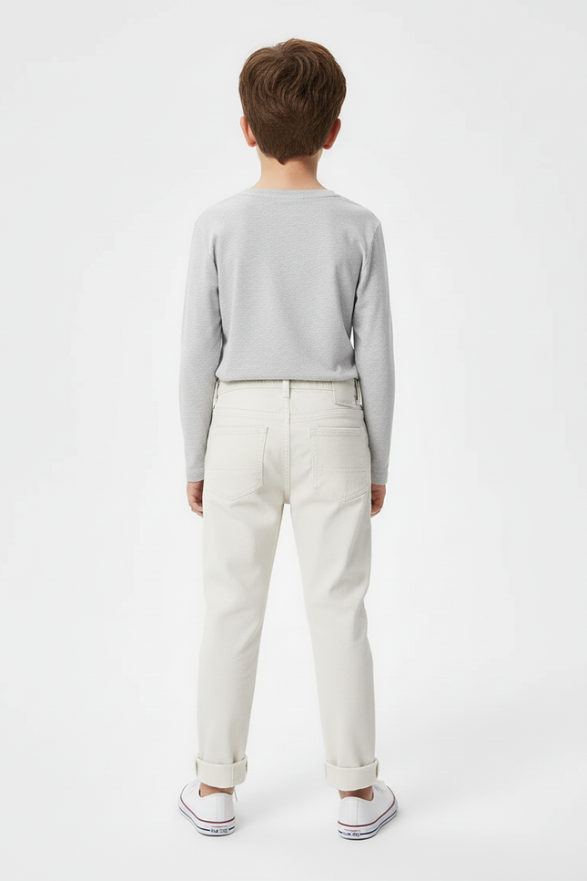 Pantalon Beige Coton Décontracté Garçon Slim Uni - vue 2