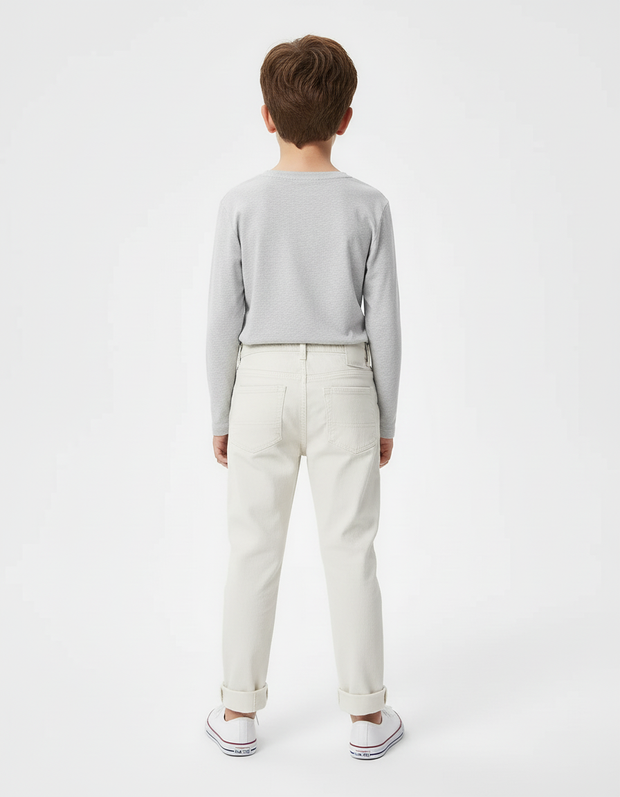 Pantalon Beige Coton Décontracté Garçon Slim Uni - vue 2