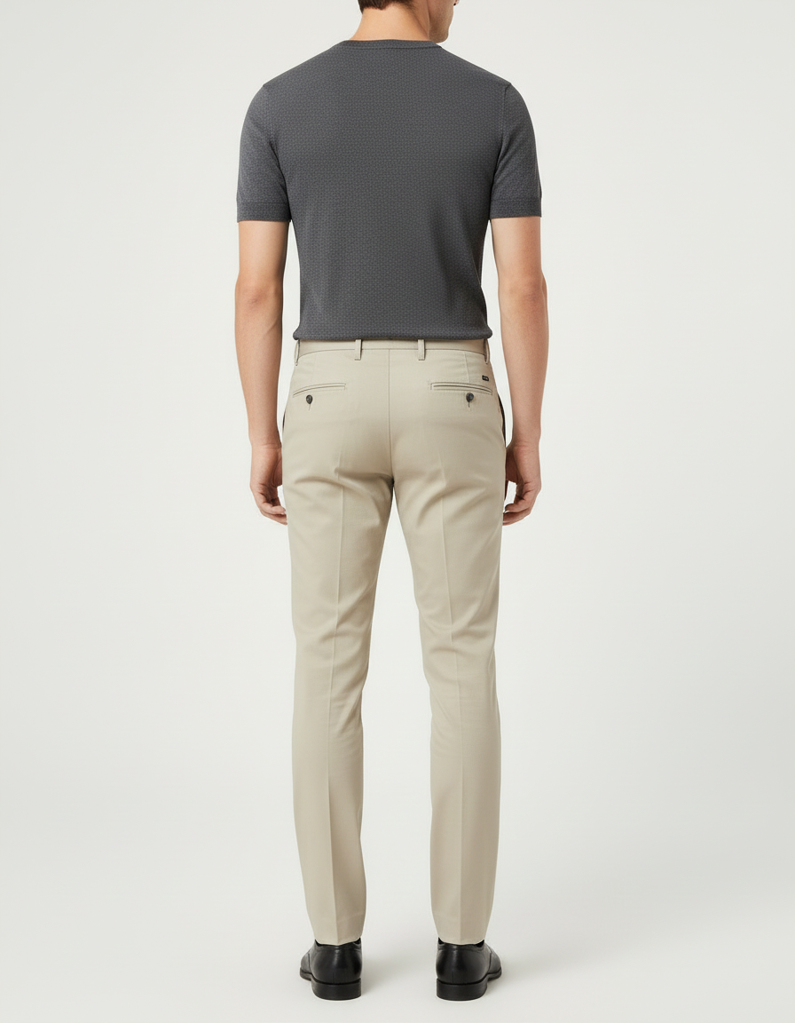 Pantalon Beige Homme Droit Élégant Classique Slim - Gabardine - vue 2