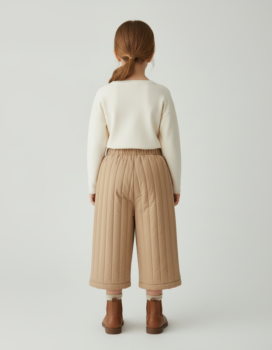 Pantalon Beige Matelassé Ample Coton Enfant Hiver - Molleton - vue 2