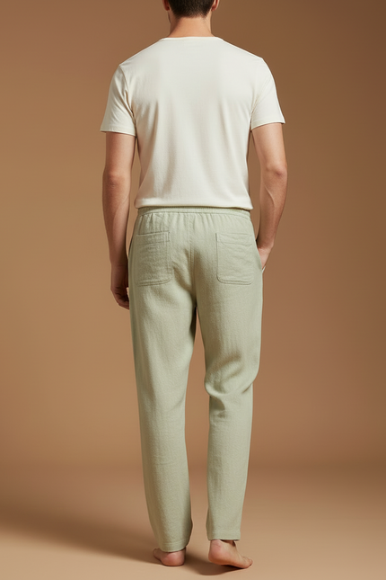 Pantalon Beige Lin Coton Ample Homme Décontracté - Vert - vue 2