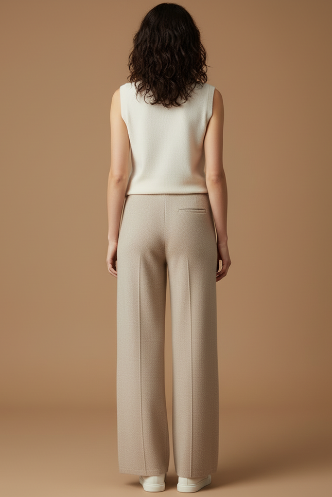 Pantalon Beige Tricoté Ample Décontracté Femme - Maille - vue 2