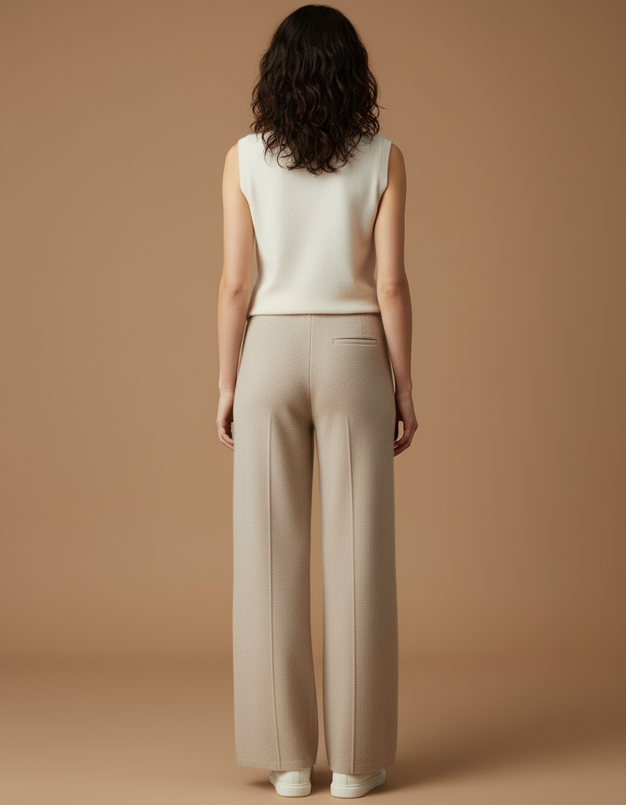 Pantalon Beige Tricoté Ample Décontracté Femme - Maille - vue 2