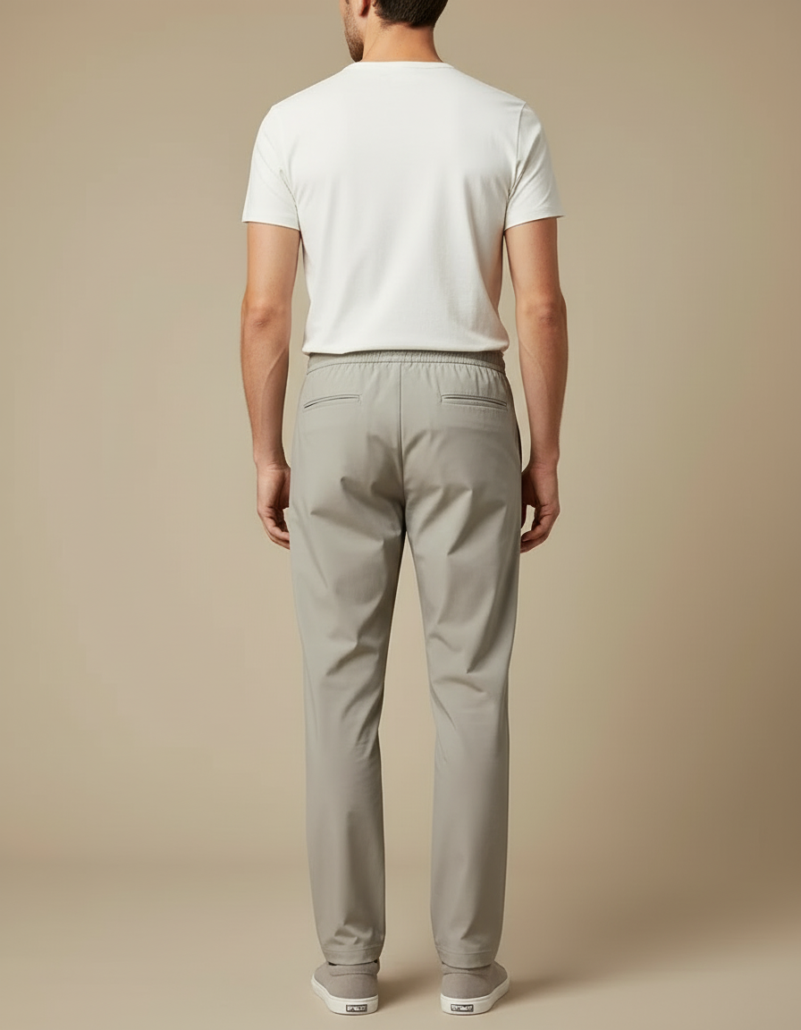 Pantalon Beige Homme Décontracté Cordon Droit Léger - Gris Polyester - vue 2