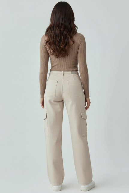 Pantalon Beige Cargo Ample Femme Décontracté - Toile - vue 2