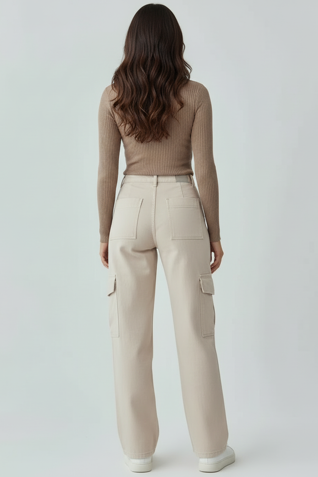 Pantalon Beige Cargo Ample Femme Décontracté - Toile - vue 2