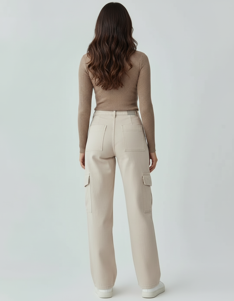 Pantalon Beige Cargo Ample Femme Décontracté - Toile - vue 2
