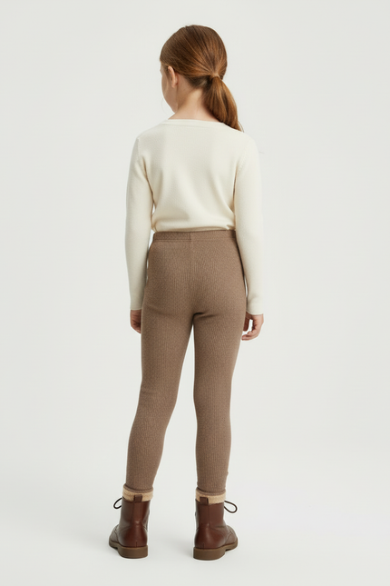 Pantalon Beige Côtelé Chaud Enfant Confortable - Marron Maille - vue 2