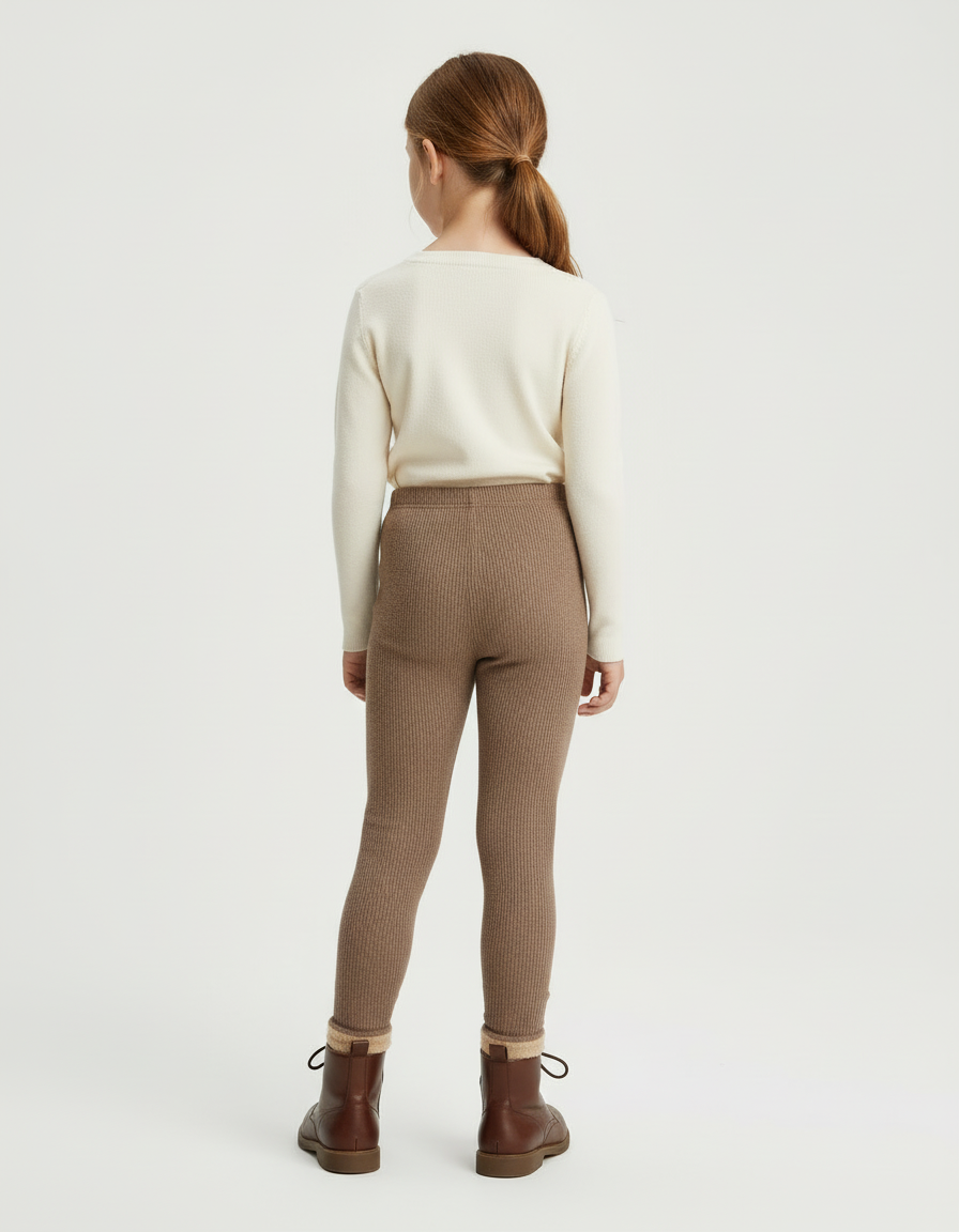 Pantalon Beige Côtelé Chaud Enfant Confortable - Marron Maille - vue 2