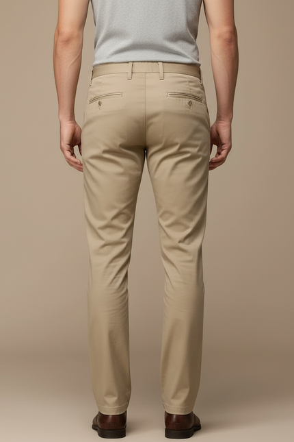 Pantalon Beige Coton Droit Décontracté Homme Élégant - vue 2