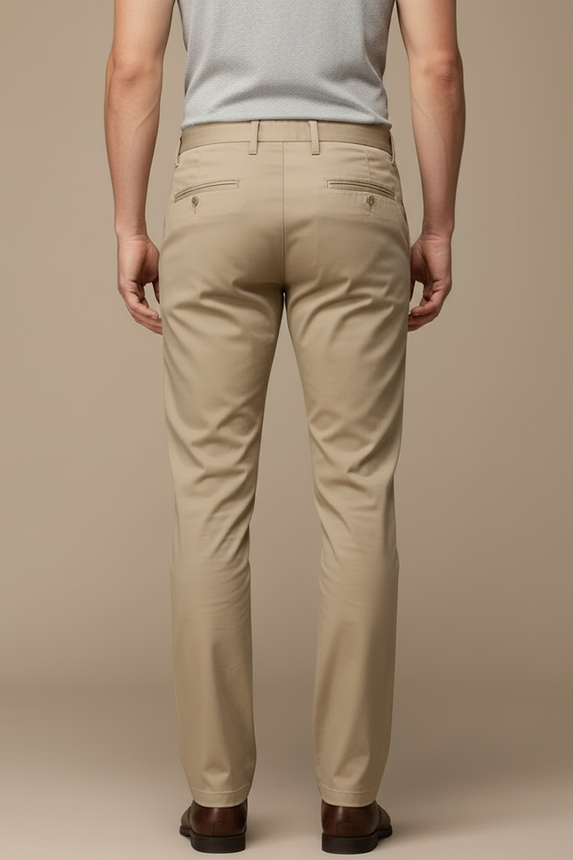Pantalon Beige Coton Droit Décontracté Homme Élégant - vue 2