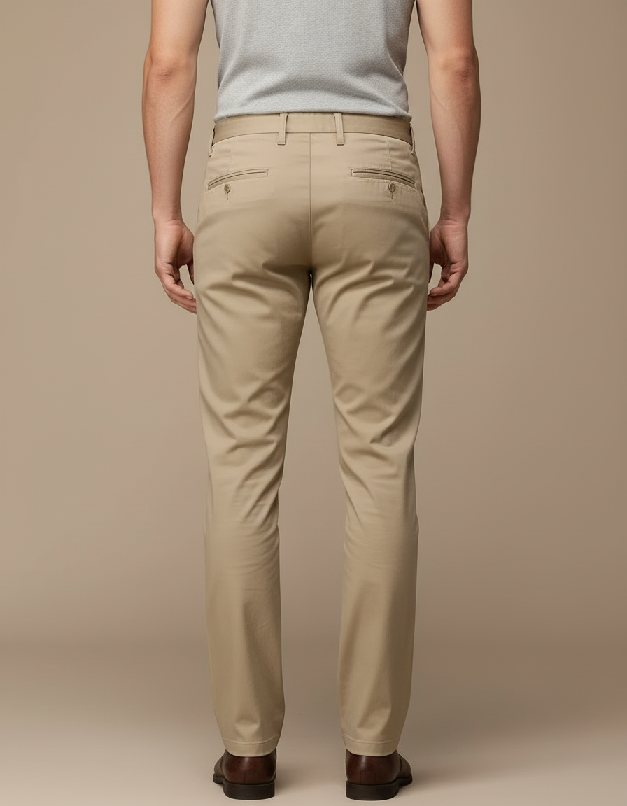 Pantalon Beige Coton Droit Décontracté Homme Élégant - vue 2