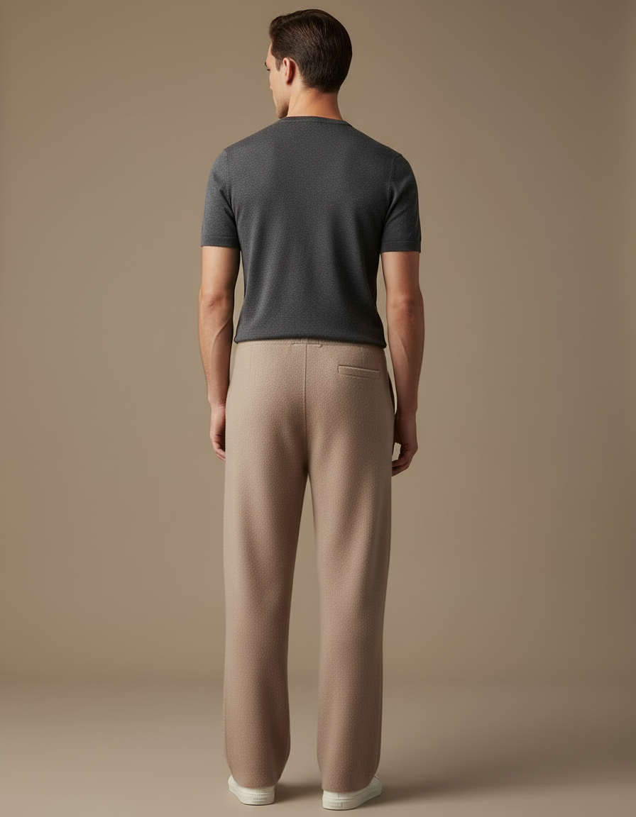 Pantalon Beige Tricoté Ample Homme Confortable Cordon - Maille - vue 2