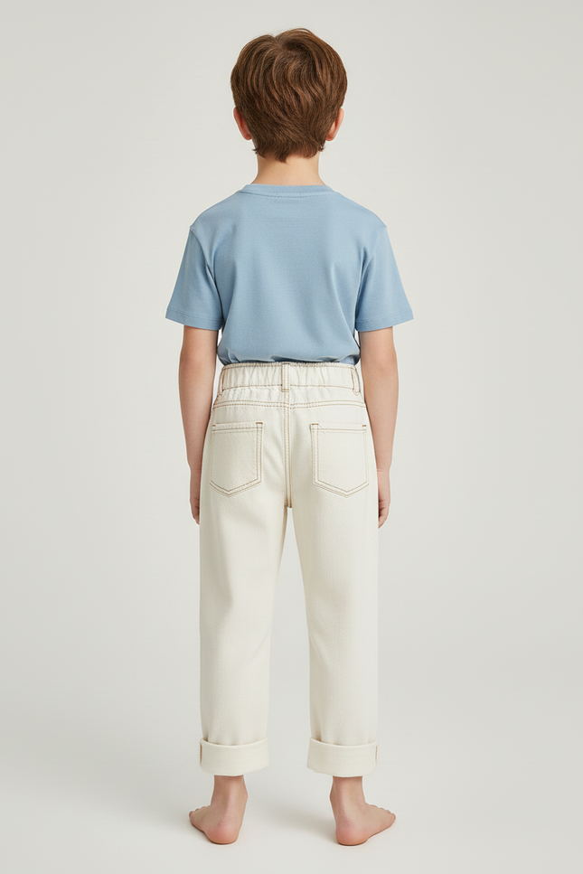 Pantalon Beige Enfant Ample Coton Décontracté Uni - Jean - vue 2