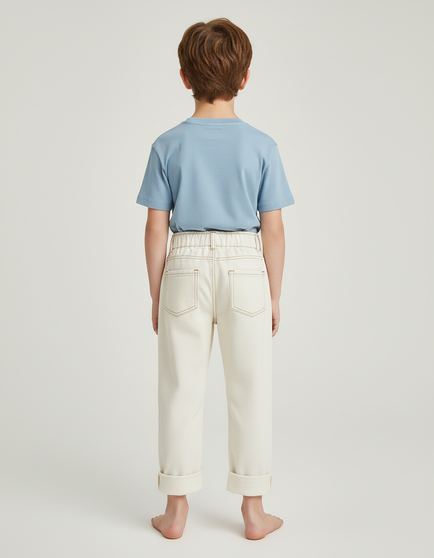 Pantalon Beige Enfant Ample Coton Décontracté Uni - Jean - vue 2