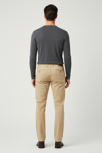 Pantalon Beige Homme Slim Coton Décontracté Élégant - vue 2