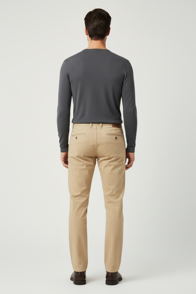 Pantalon Beige Homme Slim Coton Décontracté Élégant - vue 2