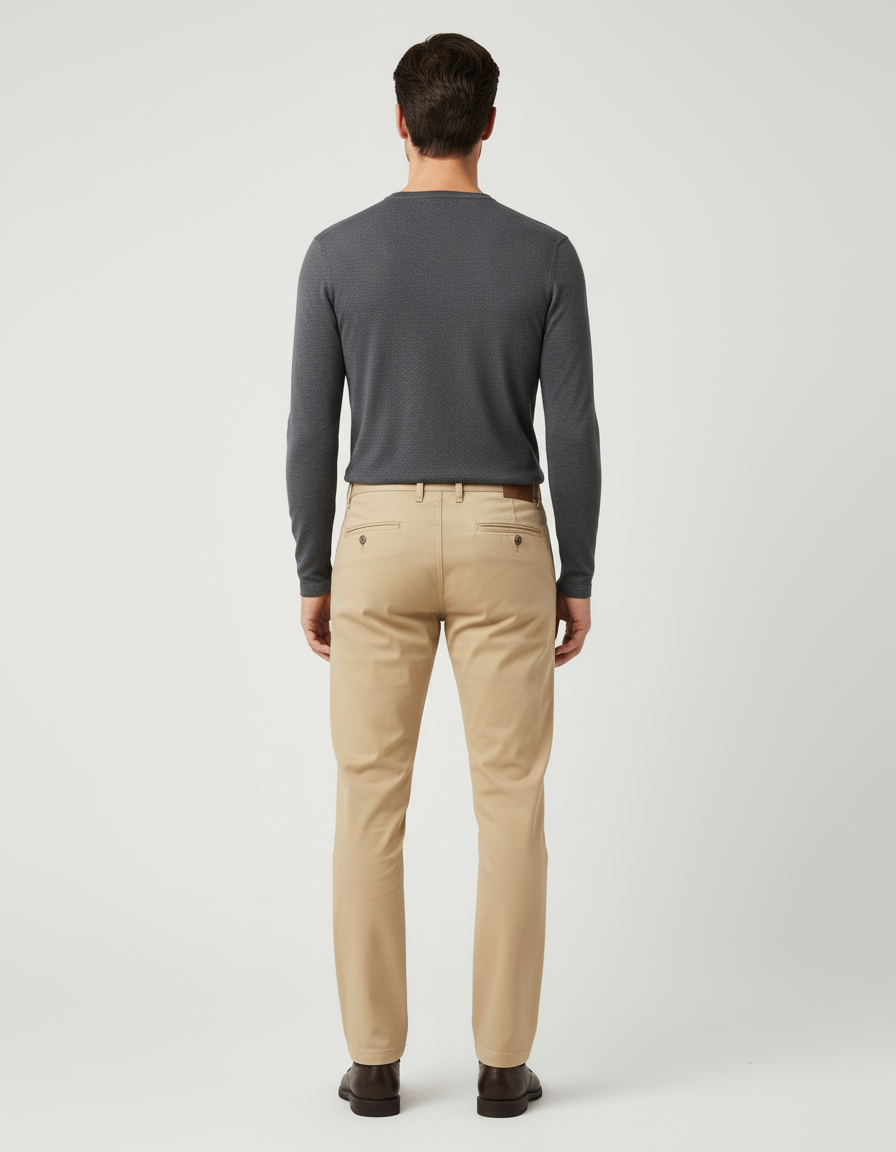 Pantalon Beige Homme Slim Coton Décontracté Élégant - vue 2