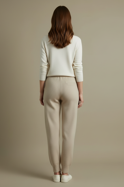 Pantalon Beige Tricoté Ample Confortable Cordon Femme - Maille - vue 2