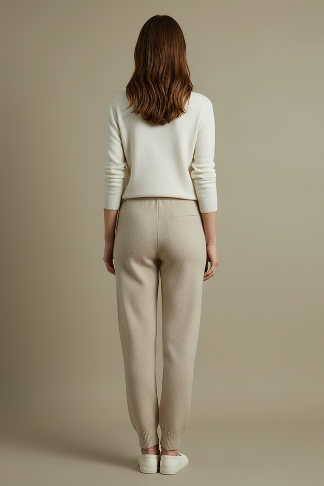 Pantalon Beige Tricoté Ample Confortable Cordon Femme - Maille - vue 2