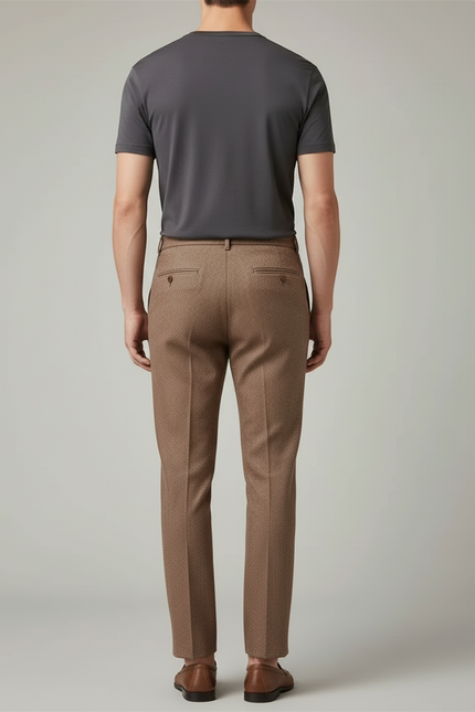 Pantalon Beige Laine Coupe Droite Élégant Homme - Marron Tweed - vue 2