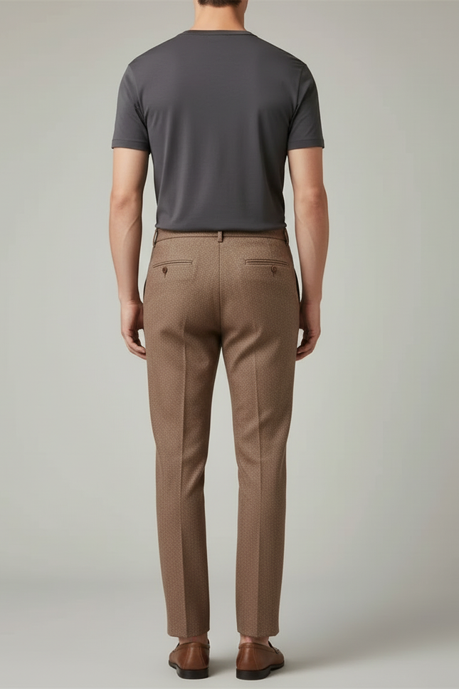 Pantalon Beige Laine Coupe Droite Élégant Homme - Marron Tweed - vue 2