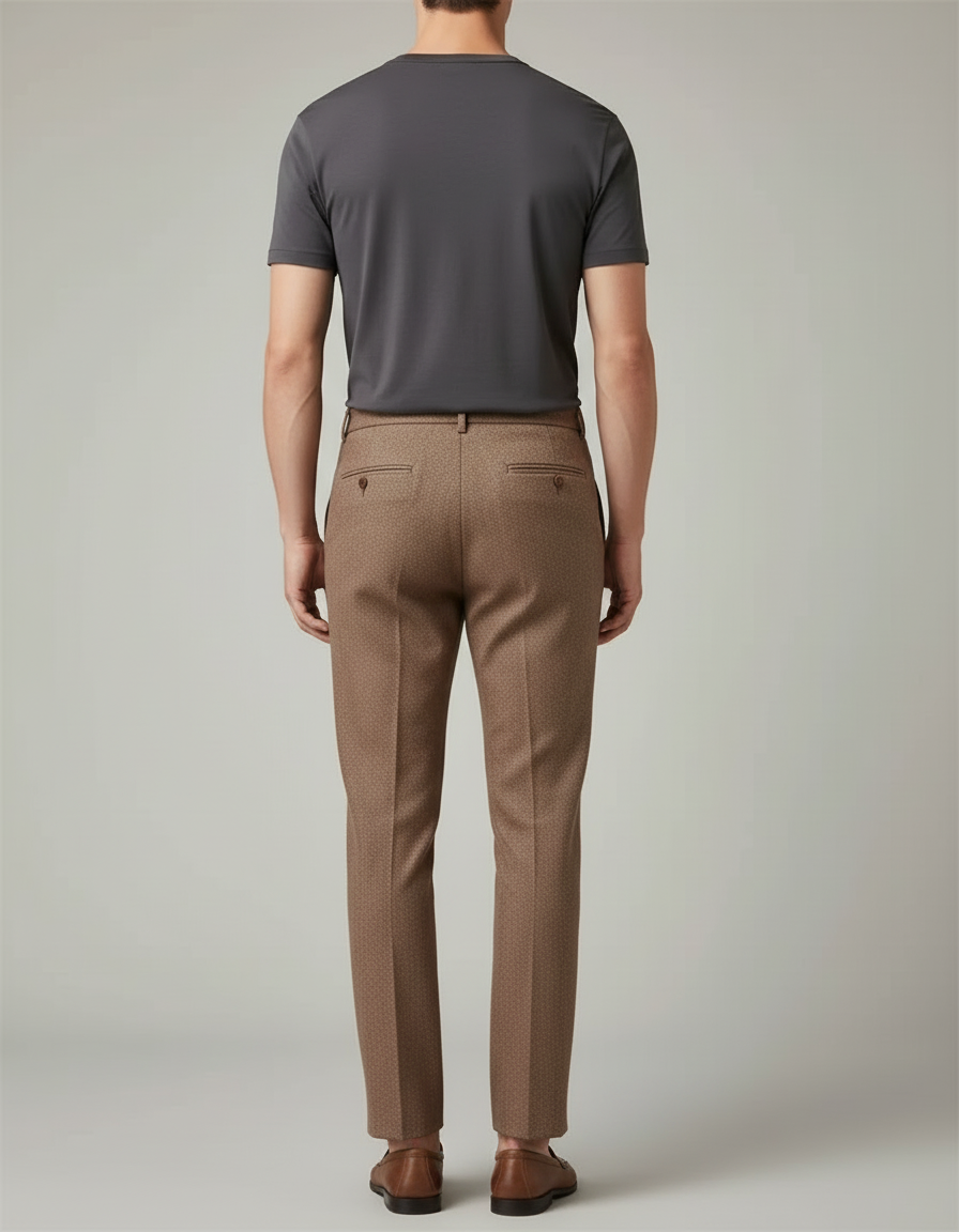 Pantalon Beige Laine Coupe Droite Élégant Homme - Marron Tweed - vue 2