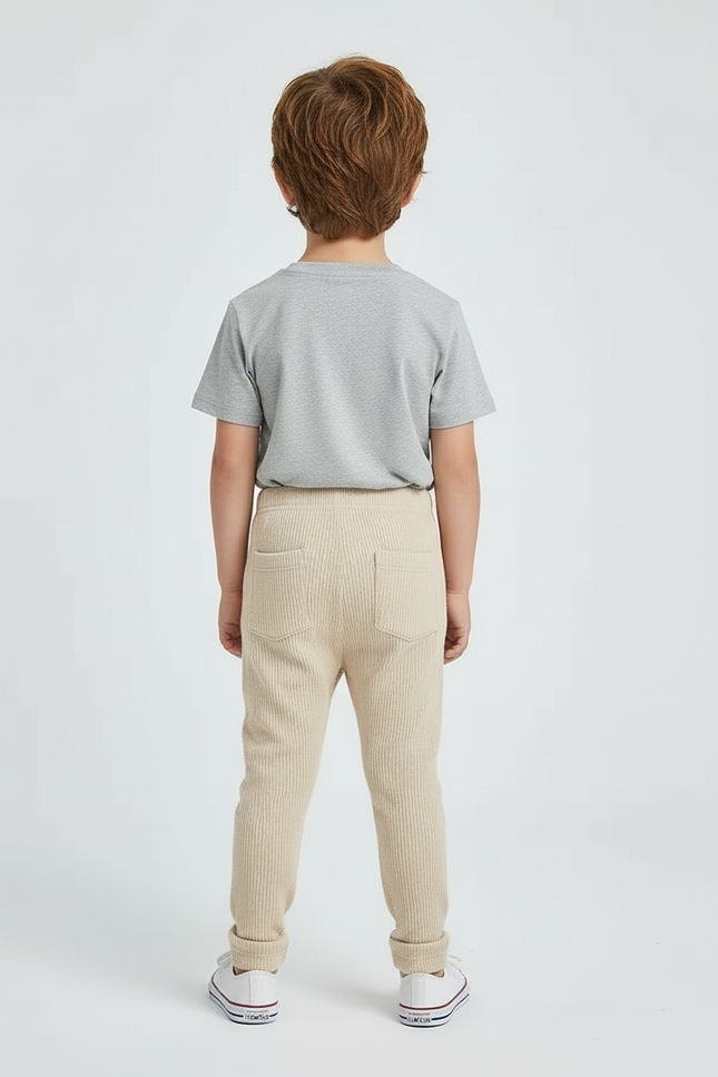 Pantalon Beige Côtelé Élastique Décontracté Enfant - Maille - vue 2
