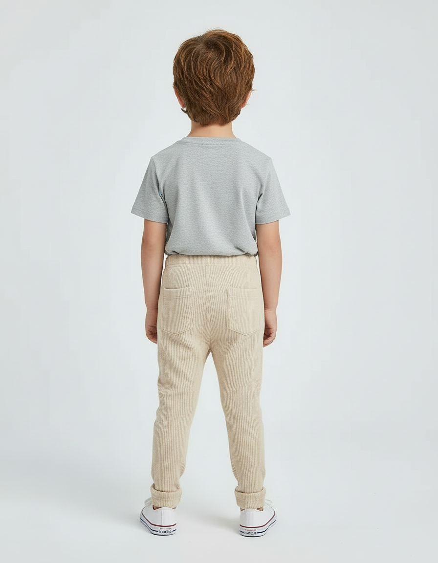 Pantalon Beige Côtelé Élastique Décontracté Enfant - Maille - vue 2