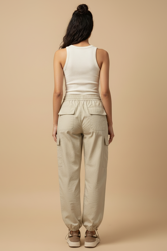 Pantalon Beige Cargo Ample Taille Haute Femme - Polyester - vue 2