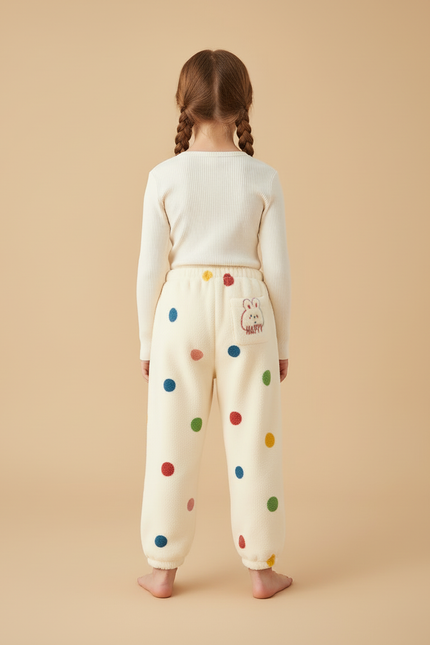 Pantalon Beige Molletonné Points Colorés Lapin Enfant - vue 2