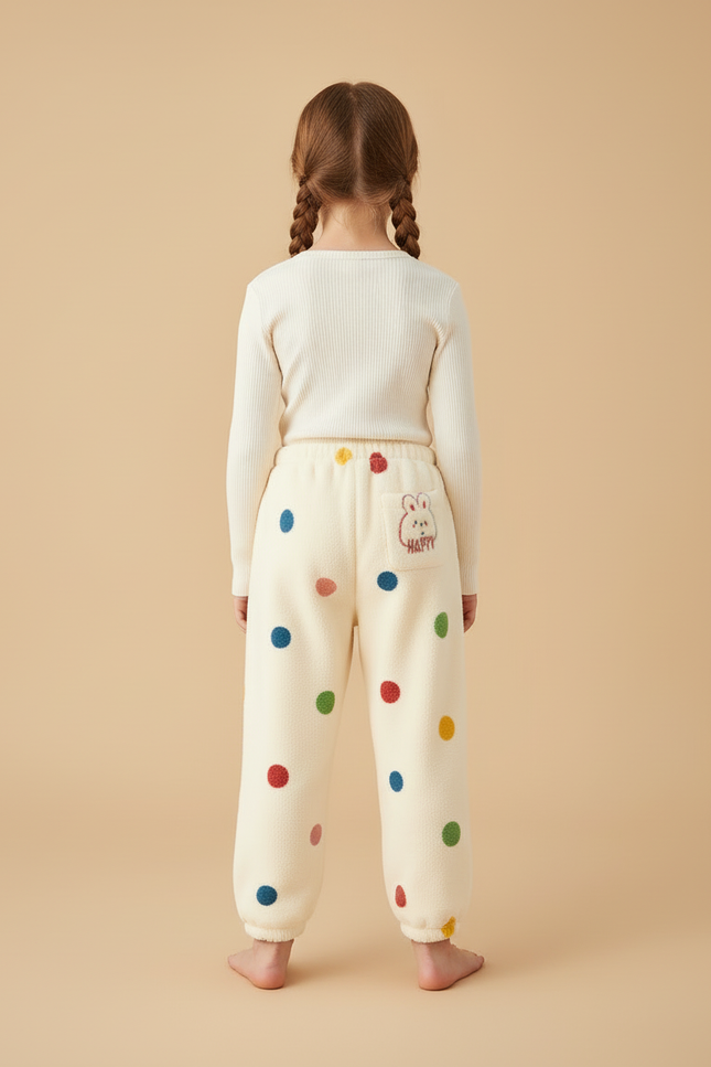Pantalon Beige Molletonné Points Colorés Lapin Enfant - vue 2