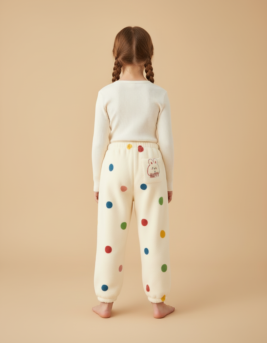 Pantalon Beige Molletonné Points Colorés Lapin Enfant - vue 2