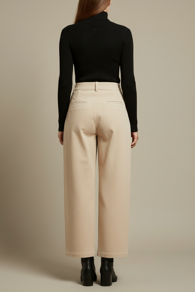 Pantalon Beige Large Plissé Élégant Femme - Cordé - vue 2