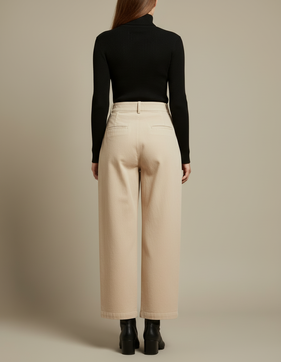 Pantalon Beige Large Plissé Élégant Femme - Cordé - vue 2