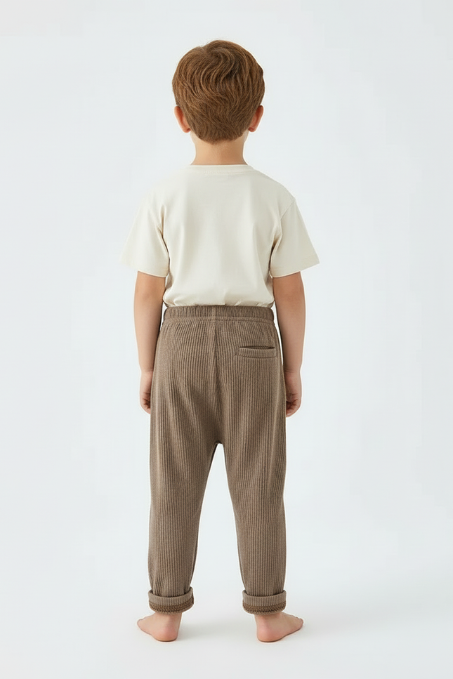Pantalon Beige Côtelé Ample Enfant Décontracté Confortable - Marron Cordé - vue 2