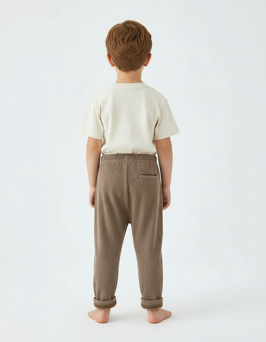 Pantalon Beige Côtelé Ample Enfant Décontracté Confortable - Marron Cordé - vue 2